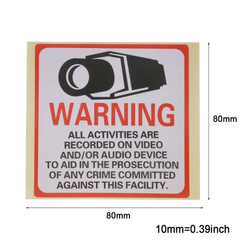 8PCS Warning Stickers SECURITY CAMERA IN USE Self-adhensive Safety Label Signs Decal | Безопасность и защита