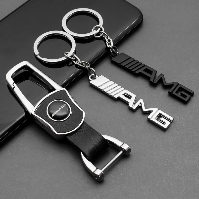 

Metal+Leather Car Styling Emblem Badge Keychain Key Rings For Mercedes Benz AMG w124 w203 w204 w205 w211 w212 w213 Accessories