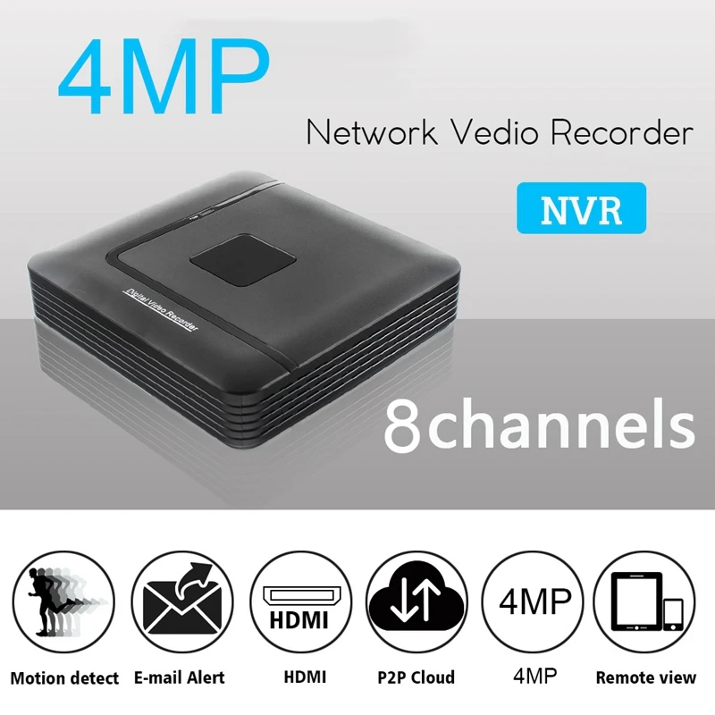 8Ch 4MP NVR видеорегистратор H.265 ONVIF Обнаружение движения для Full HD ip камеры охранная
