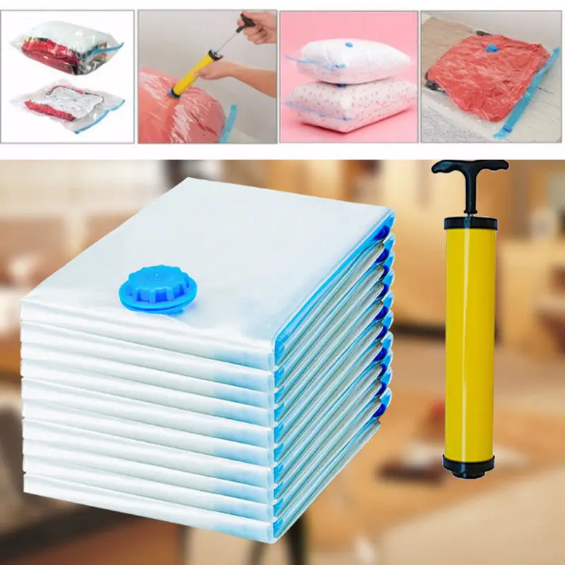 

Large Vacuum Bag For Clothes Quilt Blanket Transparent Foldable Compressed Pillow Organizer Storage Bag Space Saving Seal Bags