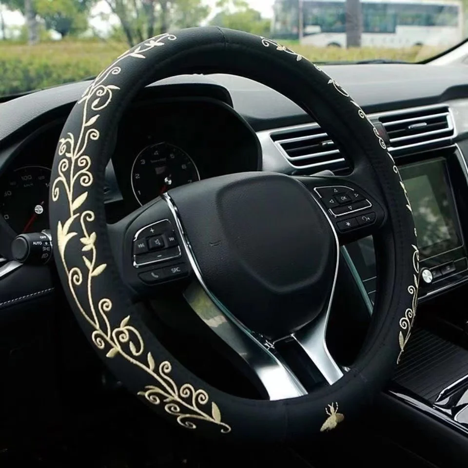 

Automobile Steering Wheel Cover Embroidery Four Seasons General Winter Style Anti-skid Breathable Wear Handle