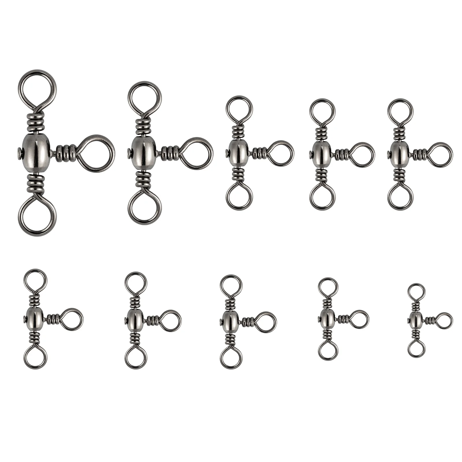 

30pcs Swivels 3 Way Fishing Line Hook Connector Saltwater Crossline Ball Bearing Barrel Swivel With Solid Ring for Lure Hook