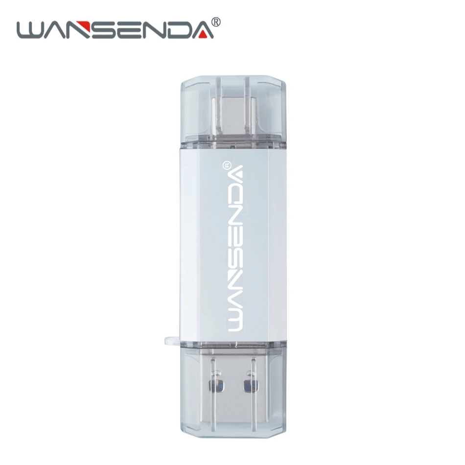 Серебристый USB флеш-накопитель WANSENDA type C OTG флеш-накопитель 32 Гб 64 Гб 128 ГБ 256 ГБ 512 ГБ Флешка 2 в 1 type-C и Usb 3,0 карта памяти - Цвет: Серебристый