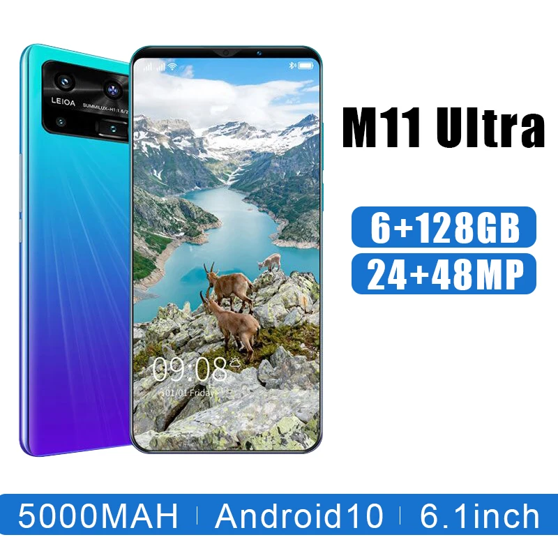 

Hot Sales M11 UItra 6.1 Inch 8+128G 24MP+48MP Smartphone 5G 8 Core MT6889 5000MAH Face Finger ID Android 10 Dual SIM Global