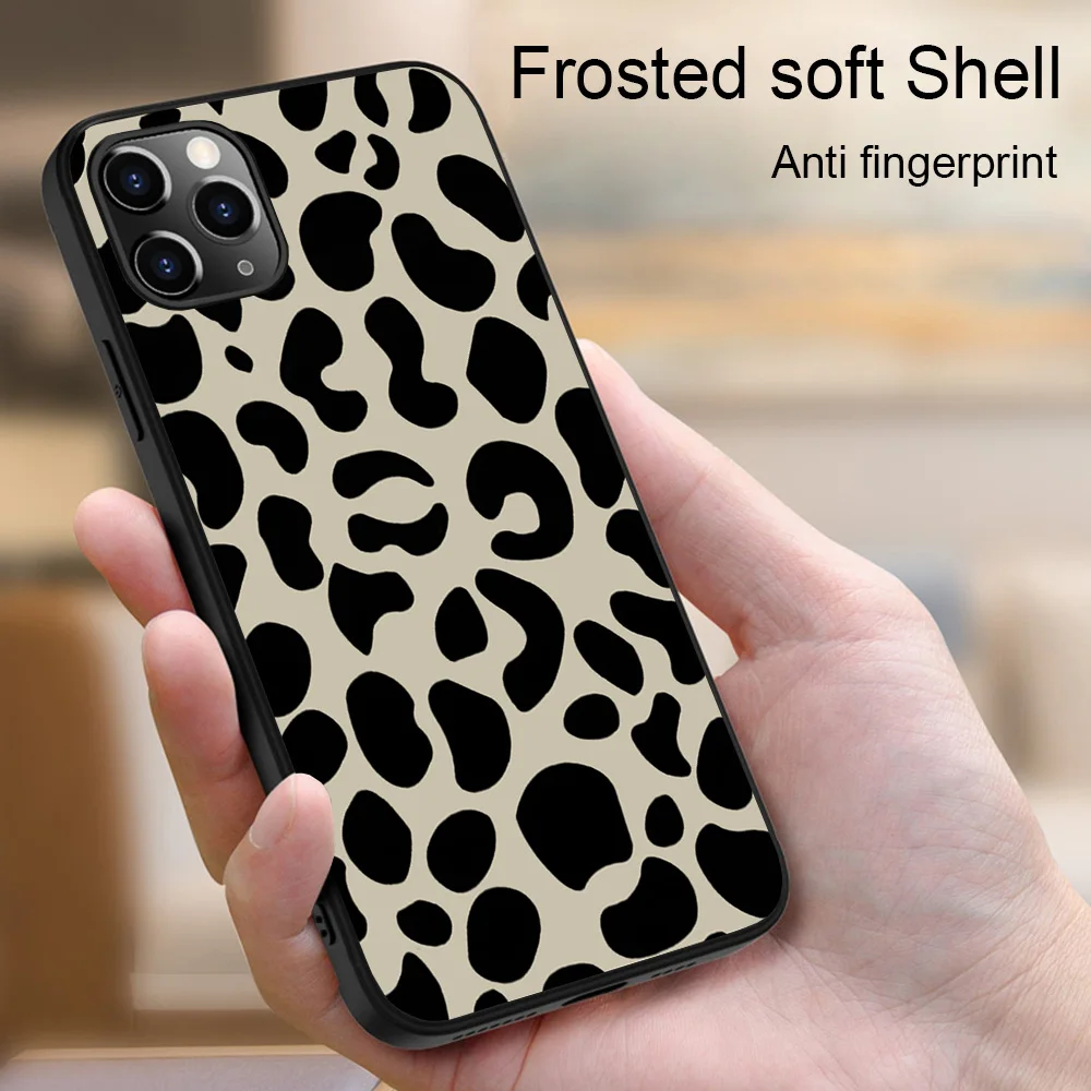

Leopard Heart Phone Case For iPhone 11 12 Pro Max mini X XR XS Max 7 8 6S Plus SE 2020 Phone Cases Black Soft TPU Cover Coque