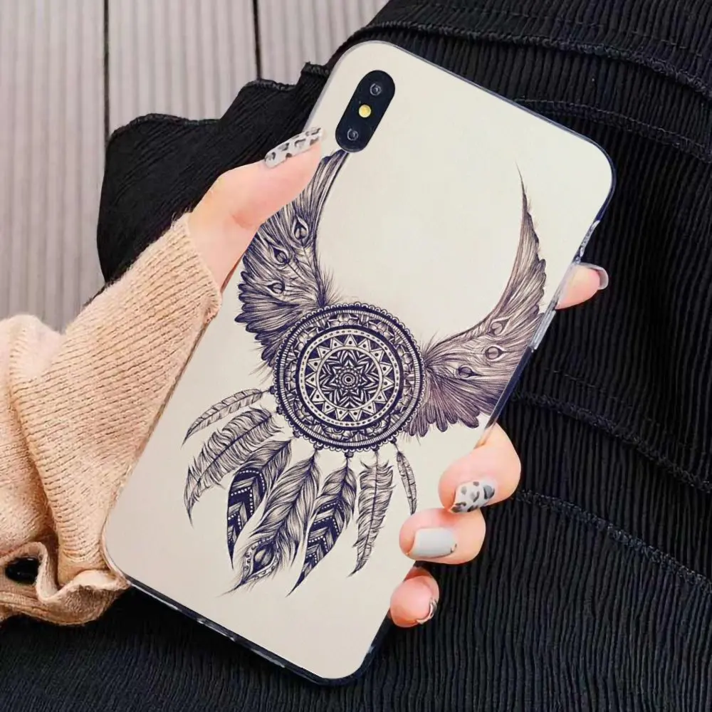 Ловец снов белый на черном кружевном цветке для iPhone 11 Pro 4 фотоблестящий чехол 6 6S 7