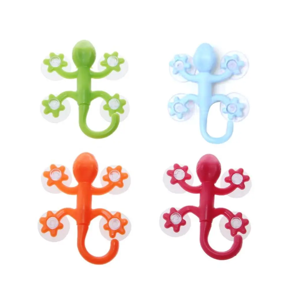 

Gecko Hook With 4 Suction Cups Super Suction Cartoon Hook Wall Hanger Storage Hooks Home Bathroom Decoration Random Color