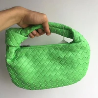 new fashion handmade woven bag green summer shoulder bag lady crossbody hobo pu knotted handle casual handbag