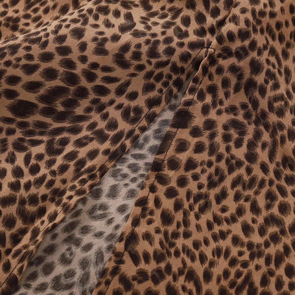 2019 Женская юбка с высоким разрезом Летняя Повседневная Коричневая леопардовая