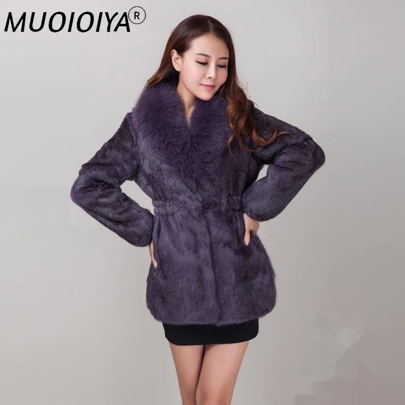

Real Fur Coat Female Jacket With Fox Fur Collar Natural Rex Rabbit Fur Jackets For Women Winter Coats Plus Size WYQ828