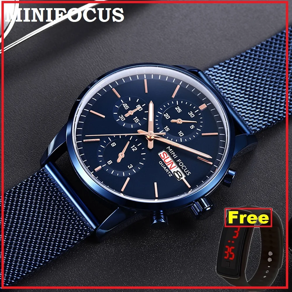 MINIFOCUS мужские s часы лучший бренд класса люкс мужские кварцевые часы из нержавеющей стали ремешок для часов Бизнес Календарь наручные мужские часы 0180g