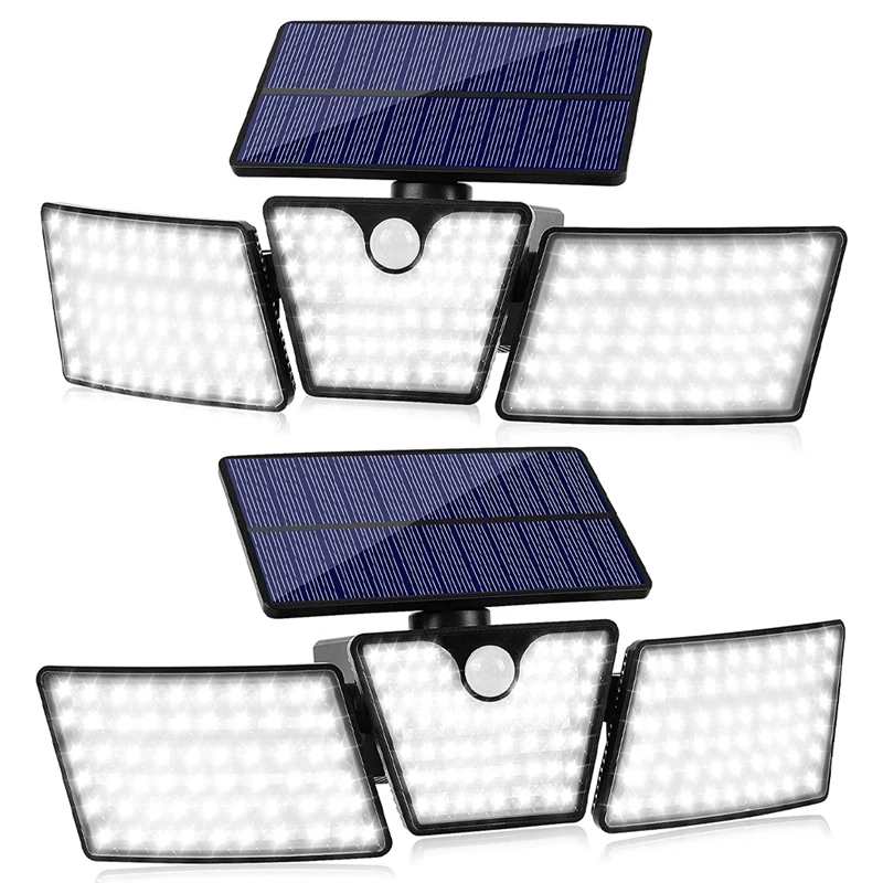 

Promotion! Solar Lights Outdoor 3 Head 360 Degree Adjustable Flood Lights For Wall Porch Garden Patio Yard Garage Pathway 2 Pack