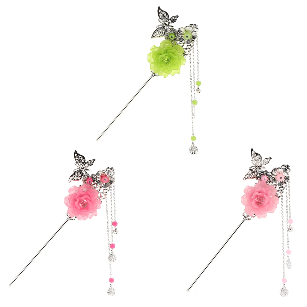 Китайский дворец цветок бабочка Подвески кисточки шпилька для волос Леди Мода