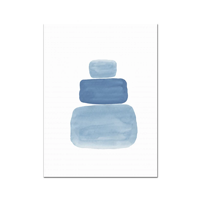 Скандинавский синий акварельный постер на холсте с кисточками современная