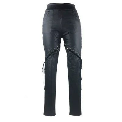 Новинка осенне зимние готические черные обтягивающие брюки Ruibbi на шнуровке