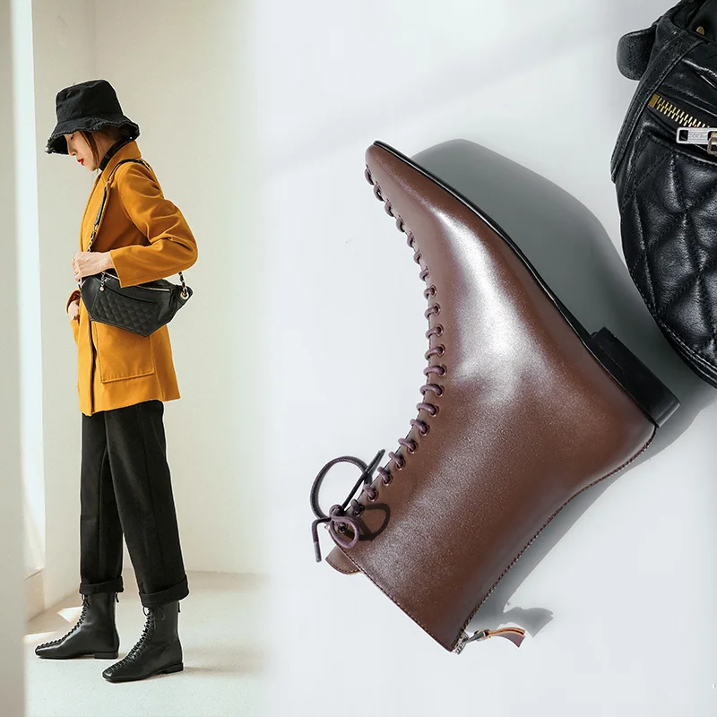 INS/Лидер продаж женские ботильоны из натуральной кожи в байкерском стиле 22-24 5 см