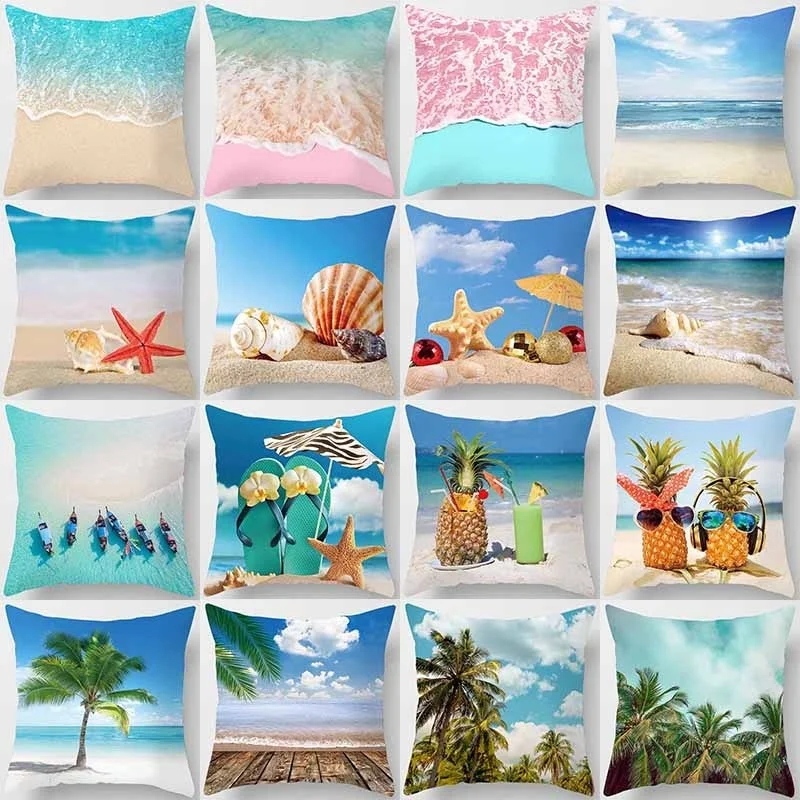 

Beautiful Seaside Landscape Printed Square Peach Skin Pillowcase Home Decoration Car Sofa Cushion Cover (45cm * 45cm)