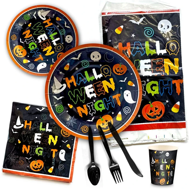 

Halloween Night Paper Plates Cups Disposable Tableware Halloween Party Decoration Supplies