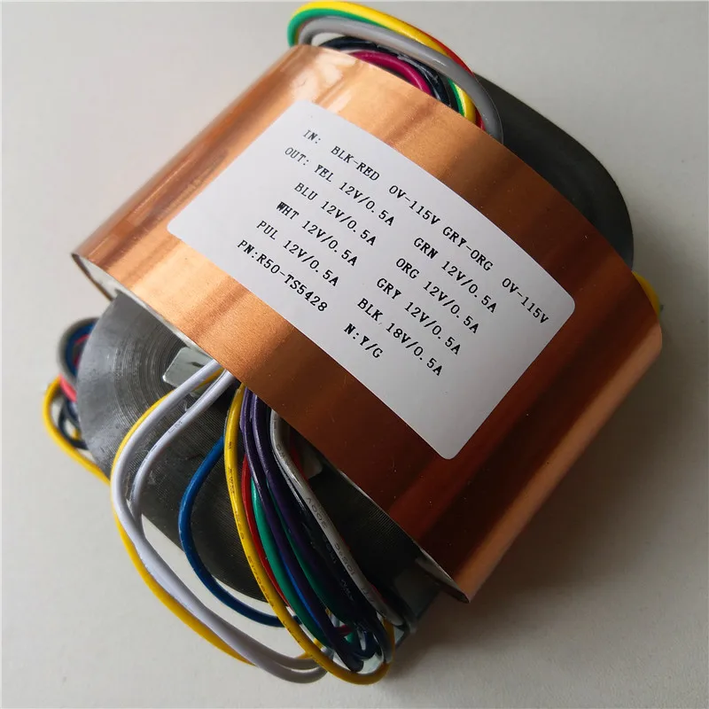 7*12V 0.5A 18V R сердечник трансформатор 60VA R50 пользовательский 2*115V медный щит выход