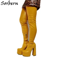 sorbern fashion block heel long boots mid thigh high over the knee lady boot thick platform chunky high heel customized slim fit