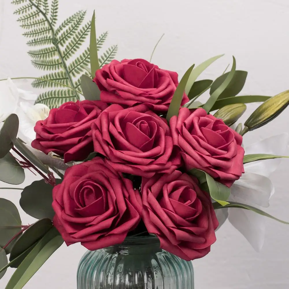 10 пены цветы 9 5 см большой красный Мини атласная роза ручной работы лента узлом