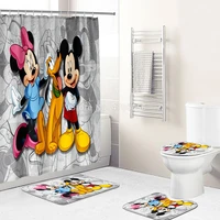 new cartoon mickey minnie mouse bath curtain 180x180cm 1pc4pcs w12 hooks shower bathroom toilet mat lid rug curtain sets