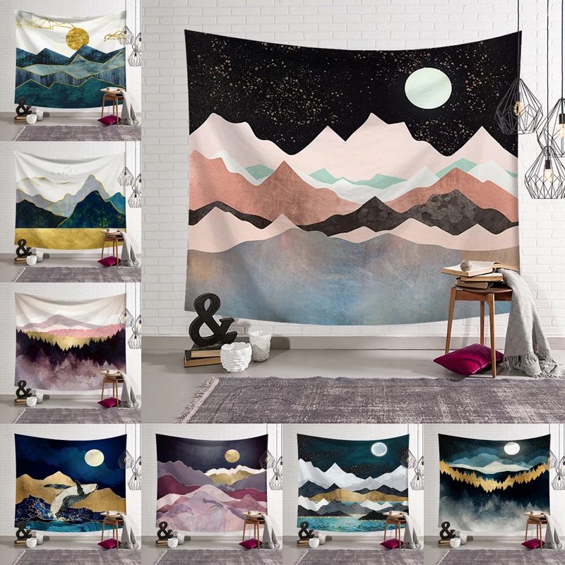 

Color Big Moon Snow Mountain Sky Night Scenery Hanging Wall Tapestry Hippie Retro Yoga Beach Towel Home Decor