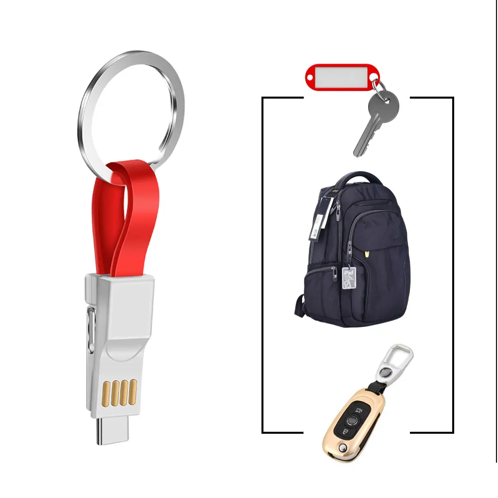 3 в 1 Мини брелок usb кабель Micro USB type C для iPhone Xs X iPod зарядное устройство
