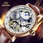 Kinyued Business Hollow Two Time Zone Tourbillon Автоматические механические часы Водонепроницаемые мужские механические часы Светящиеся часы