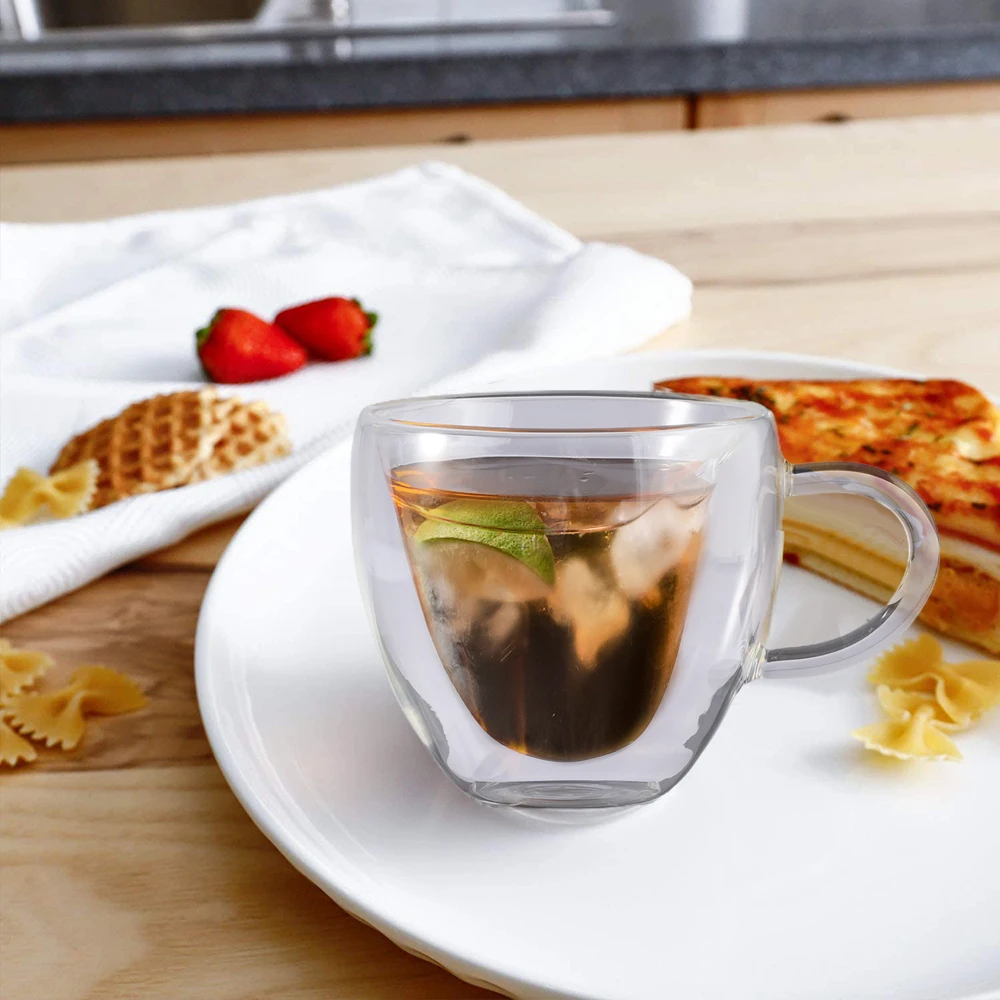 

Double Wall Heart Shaped Clear Glass Tea Coffee Beer Cocktail Bar Drinking Cup