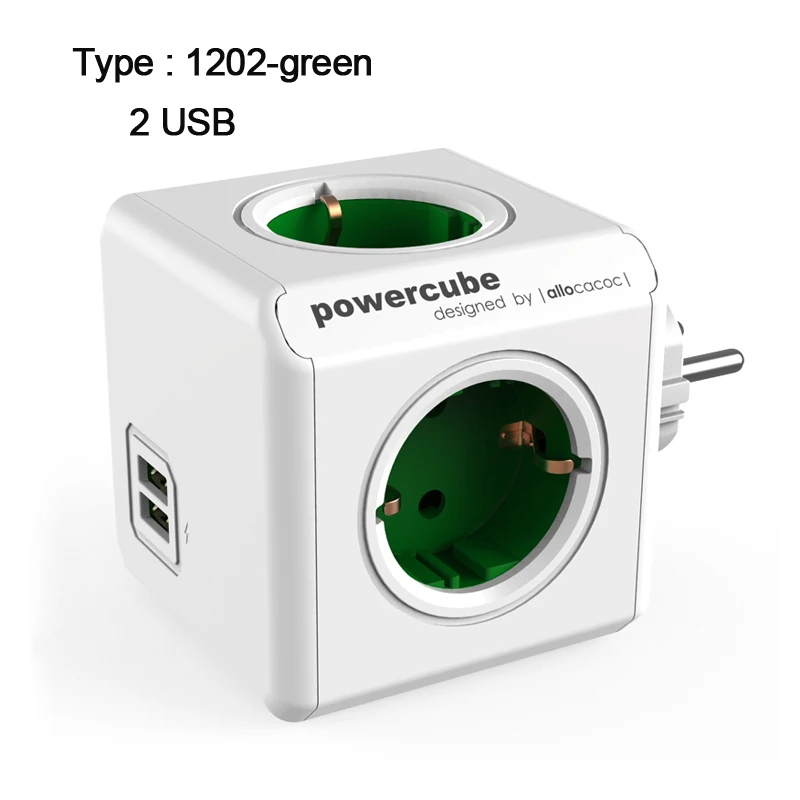 1202-green Allocacoc, электрическая розетка, штепсельная вилка европейского стандарта, блок питания европейского стандарта, удлинитель, 4 гнезда, 5 в* 2,1 А, USB зарядное устройство, порты для дома и офиса - Цвет: 1202-green
