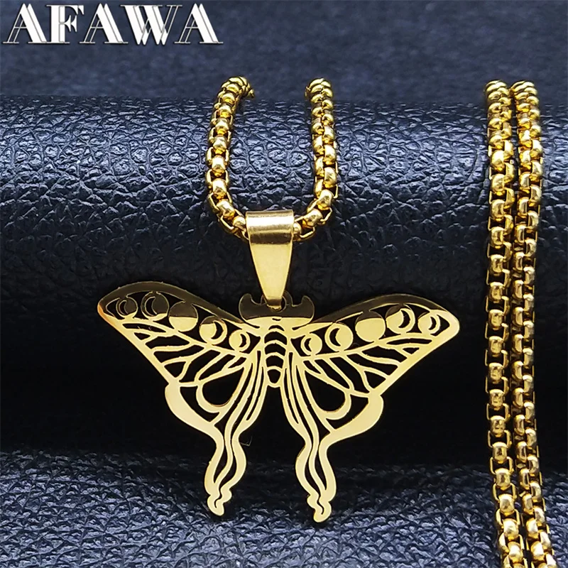 

Witchcraft Butterfly Moon Stainless Steel Necklaces Women/Men Gold Color Long Necklaces Pendants Jewelry bijoux femme N7071S02