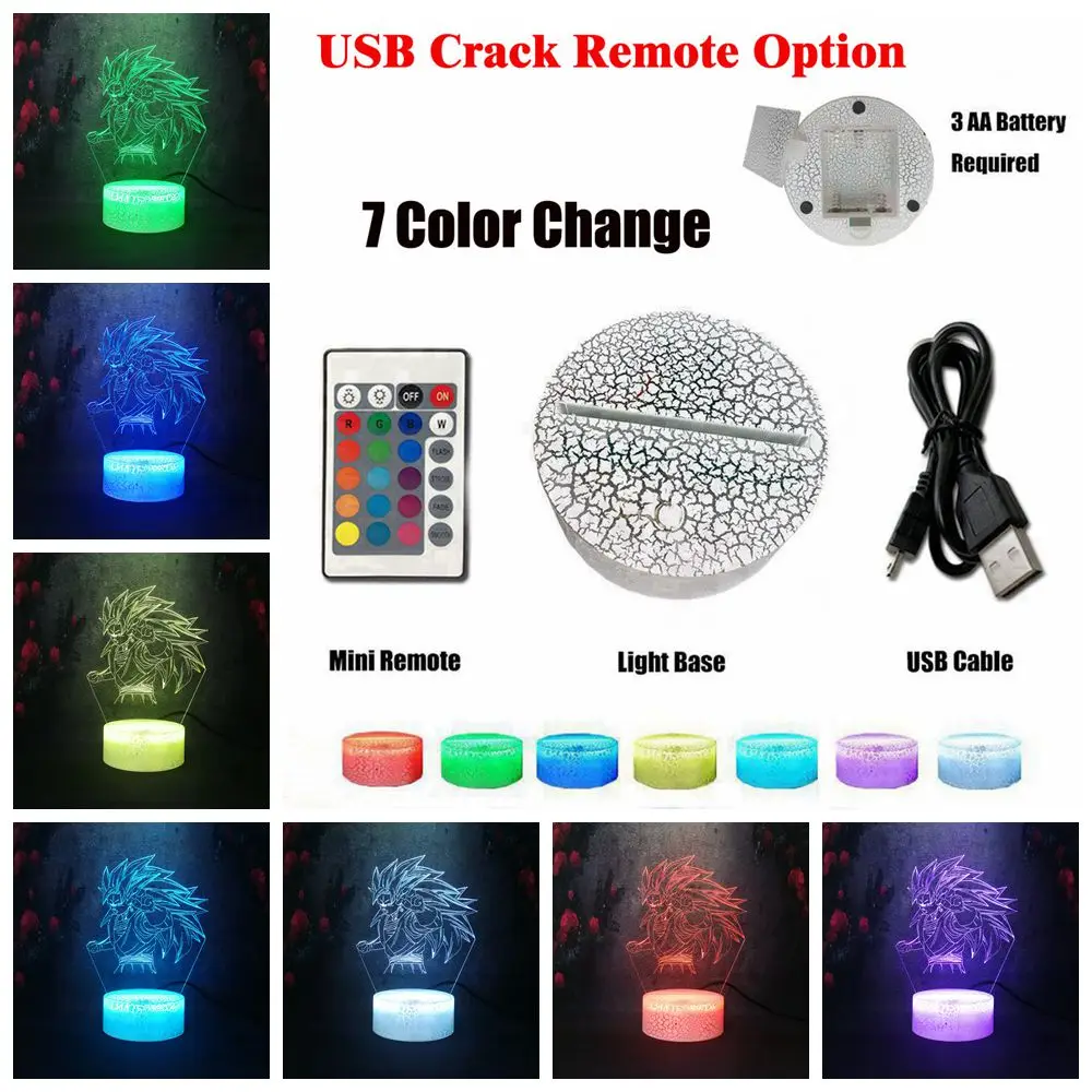Crack Remote 7 color Многоцветный градиент мечты Скандинавская креативная настольная лампа Dragon Ball Saiyan son Wukong Anger Action Picture светодиодный USB 3D ночник - Испускаемый цвет: Crack Remote 7 color