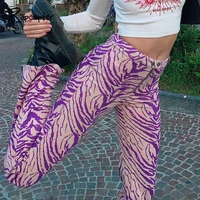 high waist zipper cargo pants purple zebra print chic pants y2k full length purple pants animal women party costumes clubwear