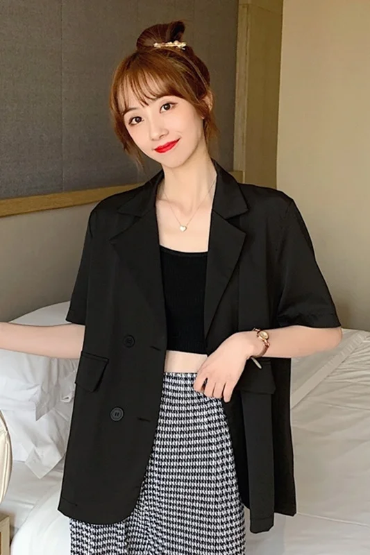 Женский черный костюм с коротким рукавом летнее тонкое красное пальто