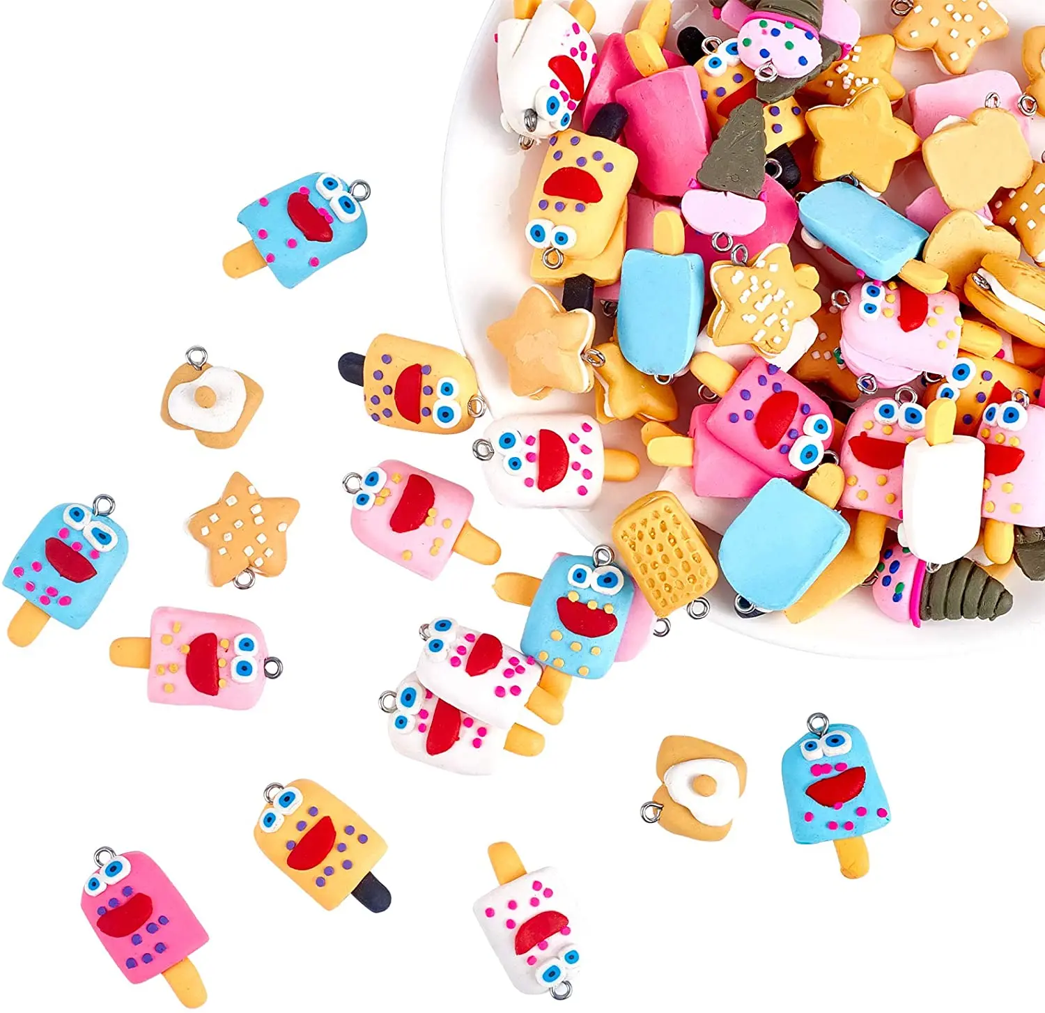 

100 шт. Еда тема из полимерной глины, Очаровательные Подвески, случайный микс ручной работы из полимерной глины соединение для подвески-шарма...