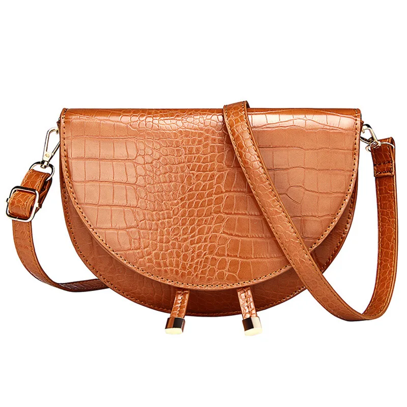 light brown Сумки через плечо с крокодиловым узором для женщин, полукруглая сумка-мессенджер из искусственной кожи, роскошные женские сумки, дизайнерские сумки на плечо - Цвет: light brown