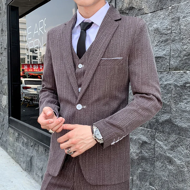 

BOO 2020 men vertical stripes suit fashion youth leisure suit a grain of buckle suits three pieces