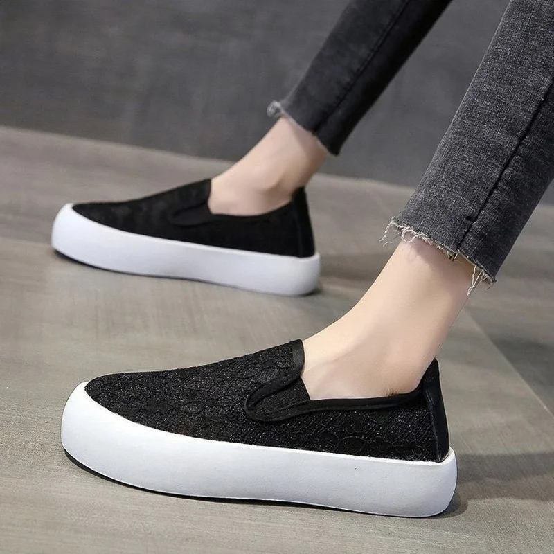 

Little White Shoes Women's Summer 2021 New Style Mesh Breathable One-step Mesh Lace Thick