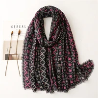 creative double sided print design ruffled scarves rose red diamond geometry long scarf cotton linen hand scarves women 18090