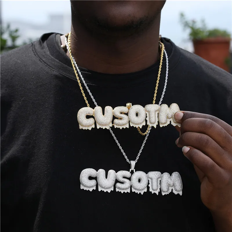 

Hip Hop Custom Name Cubic Zircon Iced Out Cursive Letters Personized Pendant Necklaces Customized Men Choker Rope Chain Jewelry