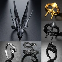 exaggerated black dragon ring for men women punk trendy adjustable snake skull opening rings party street jewelry gift