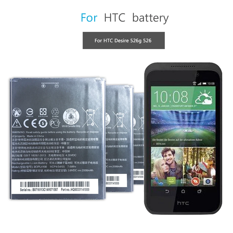 2000 mAh/7 6 WH запасная батарея для htc Desire 526 526G + Dual SIM D526h BOPL4100 bobm3100 B0PL4100