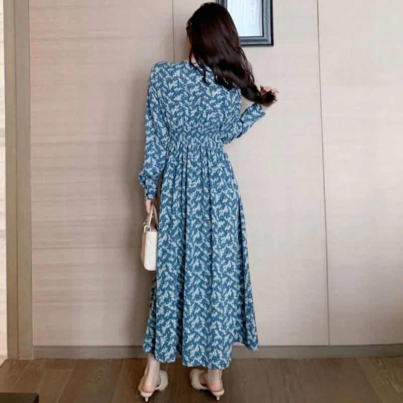 

femme robe Autumn Vintage Floral Print Dresses For Women Boho Casual Long vestidos kobieta sukienka vrouw jurk christmas