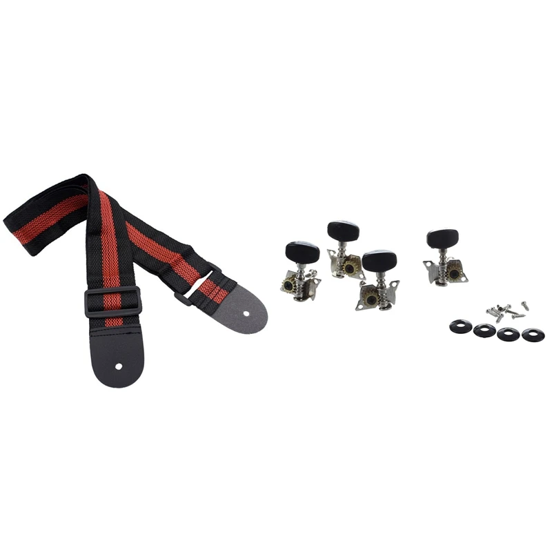 

4Pcs Ukulele Guitar Tuning Pegs Machine Heads 2R And 2L With Adjustable Guitar Straps Nylon Acoustic Guitar Strap