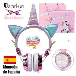 Qearfun наушники детские, Милый Единорог проводных наушников С микрофоном для мамы и дочери; Музыкальные стерео наушники компьютер мобильный телефон гарнитура подарок для детей, или коробка