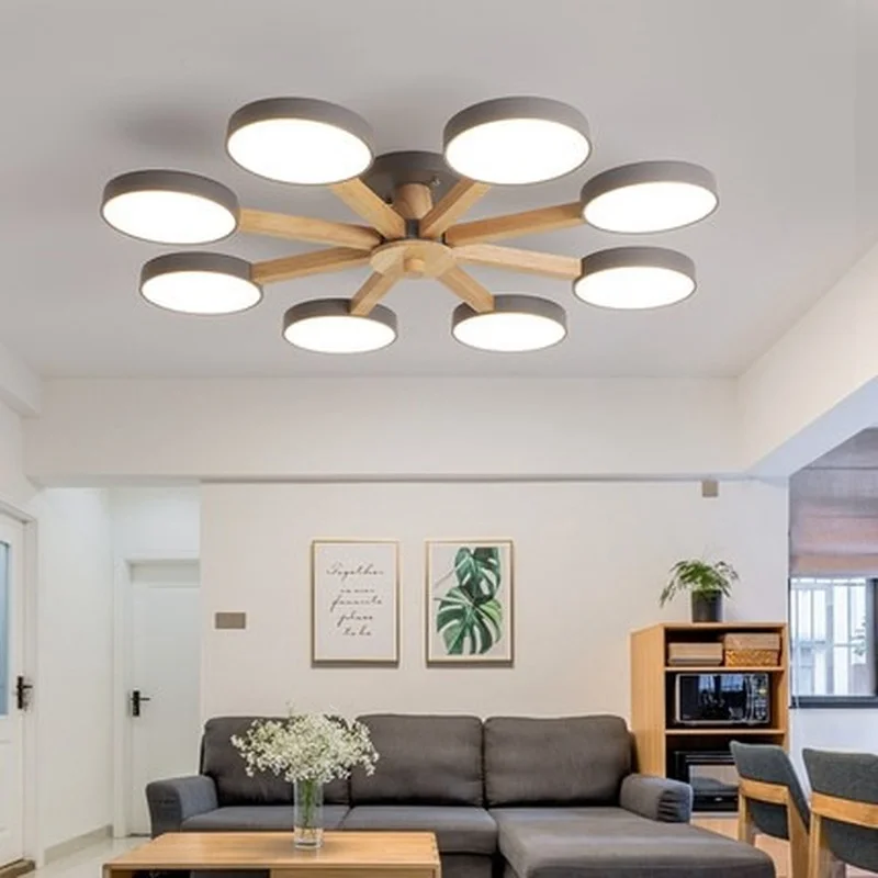 Скандинавская деревянная люстра лампы 3/6/8 светодиодный ные люстры для гостиной и