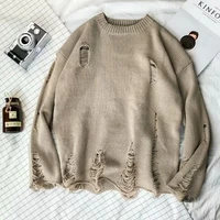 wash hole ripped knit sweaters men women streetwear hip hop pullovers jumper fashion oversized all match men winter clothes