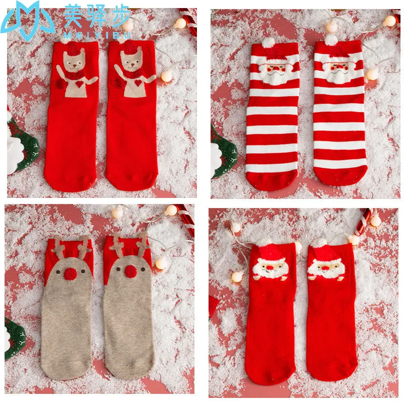 12 pairs per set Christmas stockings ladies socks cartoon red socks Christmas