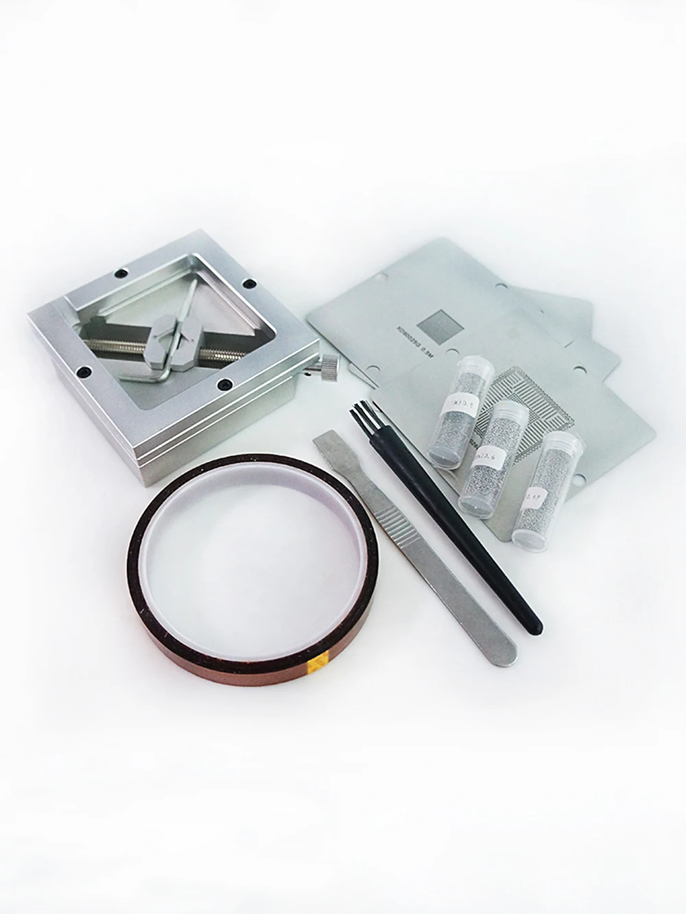 

90MM reball fixture reballing kit 4pcs BGA stencils for PS4 solder balls ESD tweezer brush BGA rework tools